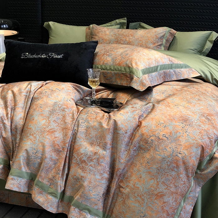 91家纺网 家纺一手货源 找家纺 2024新款高支数码印花四件套-梵叶 梵叶-桔