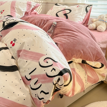 盛馨家纺 2024秋冬棉加绒13372全棉宝宝绒牛奶绒床单床笠保暖绒四件套 少女心愿