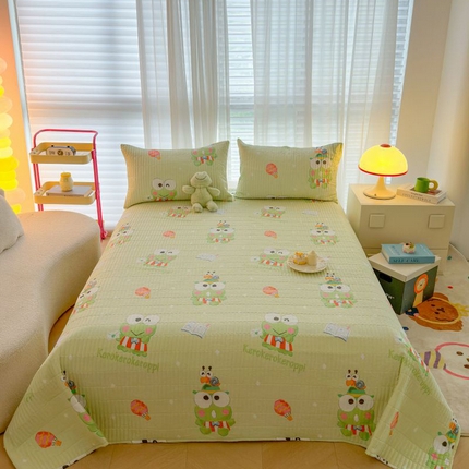 91家纺网 家纺一手货源 找家纺 八方汇（一户被芯生活馆） 2024新款亲肤水洗棉卡通三丽鸥床盖三件套 可爱大眼蛙