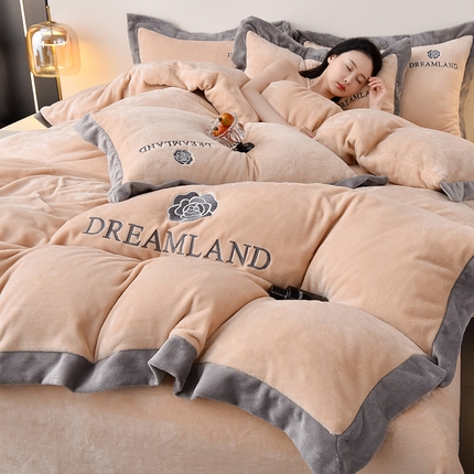 91家纺网 家纺一手货源 找家纺 （总）云恋家纺 2025轻奢双面牛奶绒刺绣四件套加厚法兰绒床品被套床笠床单加绒套件--梦想款