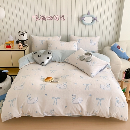 91家纺网 家纺一手货源 找家纺 （总）顾里家纺 2024新款加厚牛奶绒ins奶油治愈系少女心保暖四件套