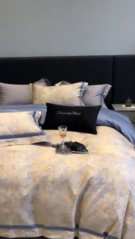 91家纺网 家纺一手货源 找家纺 2024新款高支数码印花四件套-梵叶 梵叶-蓝