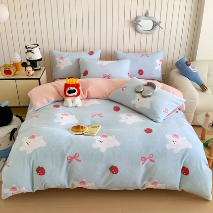 91家纺网 家纺一手货源 找家纺 （总）顾里家纺 2024新款加厚牛奶绒ins奶油治愈系少女心保暖四件套