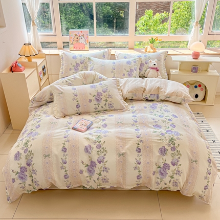 91家纺网 家纺一手货源 找家纺 （总）铭成家纺 2024新款新疆棉喷气印花小清新系列四件套