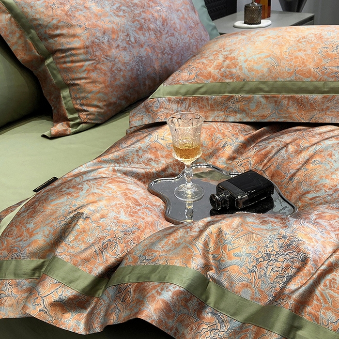 91家纺网 家纺一手货源 找家纺 2024新款高支数码印花四件套-梵叶 梵叶-桔