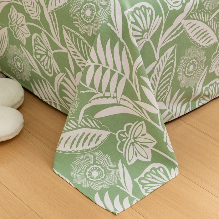 91家纺网 家纺一手货源 找家纺 2025新款老粗布卡通花卉床单系列-床单+枕套 绿意盎然