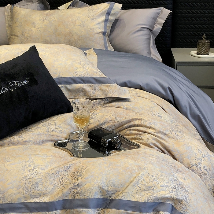 91家纺网 家纺一手货源 找家纺 2024新款高支数码印花四件套-梵叶 梵叶-蓝