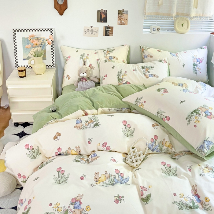 91家纺网 家纺一手货源 找家纺 盛馨家纺 2024秋冬棉加绒13372全棉宝宝绒牛奶绒床单床笠保暖绒四件套 兔野仙踪