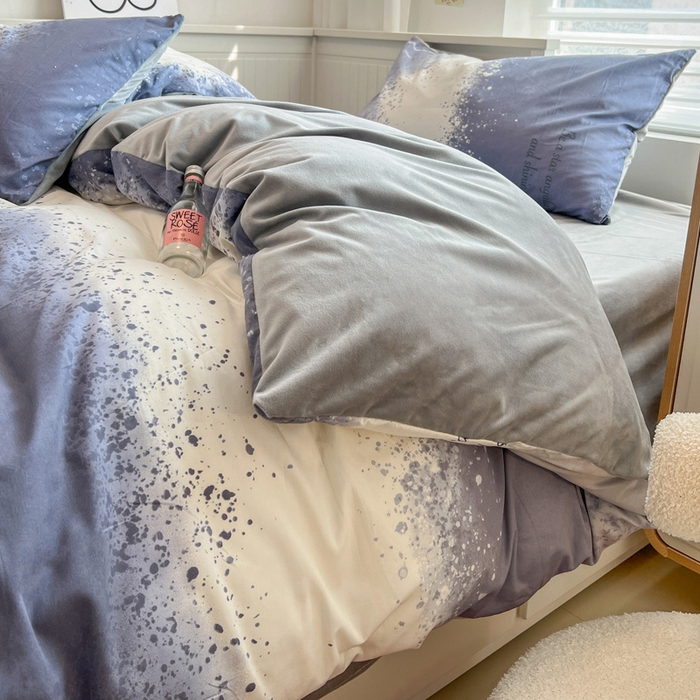 91家纺网 家纺一手货源 找家纺 盛馨家纺 2024秋冬棉加绒13372全棉宝宝绒牛奶绒床单床笠保暖绒四件套 幻境灰