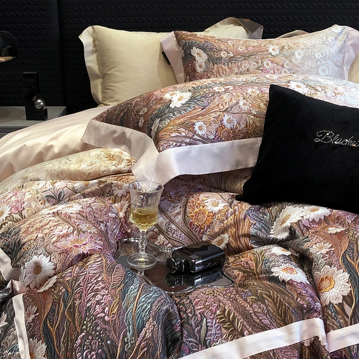 91家纺网 家纺一手货源 找家纺 2024新款高支数码印花四件套-寻蜜 寻蜜-粉