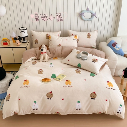 91家纺网 家纺一手货源 找家纺 （总）顾里家纺 2024新款加厚牛奶绒ins奶油治愈系少女心保暖四件套