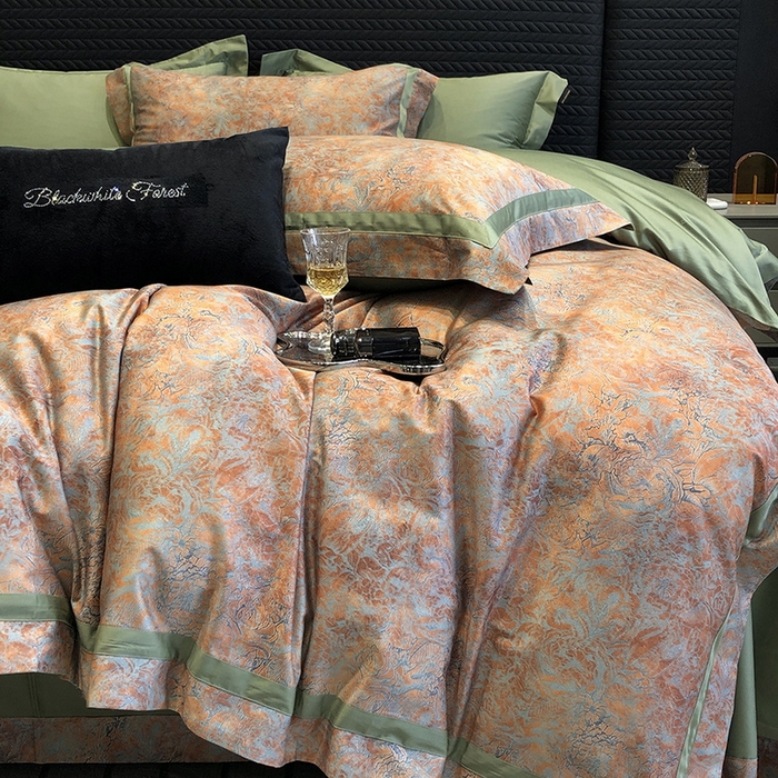 91家纺网 家纺一手货源 找家纺 2024新款高支数码印花四件套-梵叶 梵叶-桔