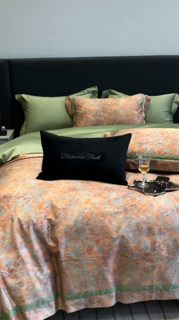 91家纺网 家纺一手货源 找家纺 （总）2024新款高支数码印花四件套-梵叶