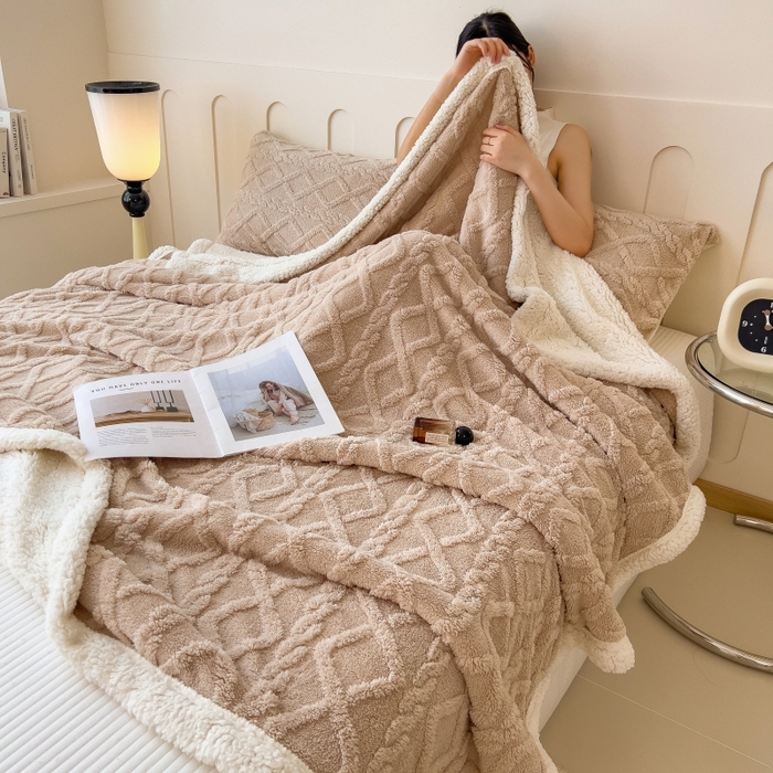 91家纺网 家纺一手货源 找家纺 希廷顿 2024新款高克重双层加厚塔芙绒毛毯 麻花-奶咖色