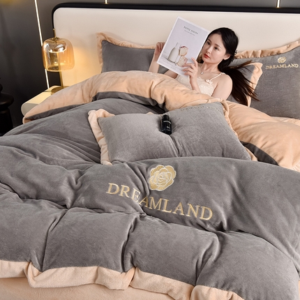 91家纺网 家纺一手货源 找家纺 （总）云恋家纺 2025轻奢双面牛奶绒刺绣四件套加厚法兰绒床品被套床笠床单加绒套件--梦想款