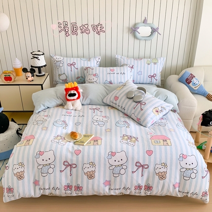 91家纺网 家纺一手货源 找家纺 （总）顾里家纺 2024新款加厚牛奶绒ins奶油治愈系少女心保暖四件套