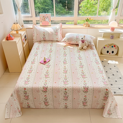 铭成家纺 2024新款新疆棉喷气印花小清新系列单床单 少女心结