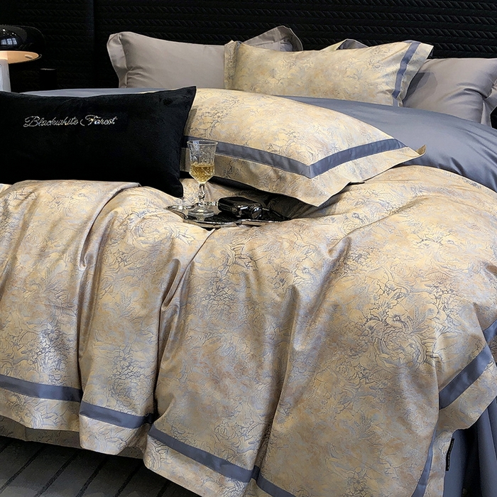 91家纺网 家纺一手货源 找家纺 2024新款高支数码印花四件套-梵叶 梵叶-蓝