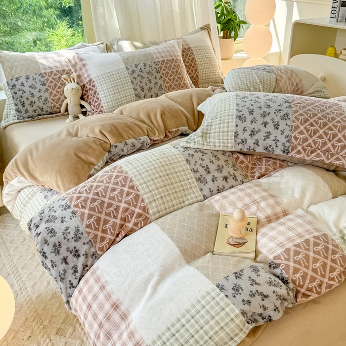 91家纺网 家纺一手货源 找家纺 富之航家纺 2024新款高克重小清新牛奶绒四件套 花漾