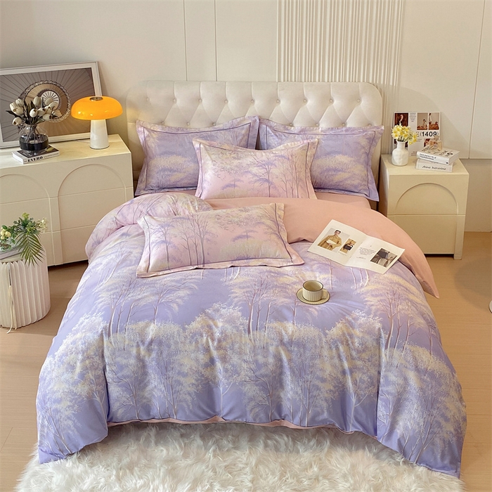 91家纺网 家纺一手货源 找家纺 2024新款AB版.生态磨毛印花系列四件套 琦景