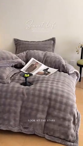 91家纺网 家纺一手货源 找家纺 欧邦 新款A类泡泡绒牛奶绒单被套夹棉床盖单品可组合 泡泡浅灰