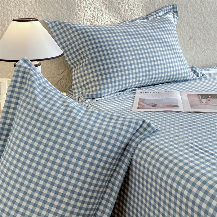 91家纺网 家纺一手货源 找家纺 2024新款AB版.生态磨毛印花单枕套 蓝小格