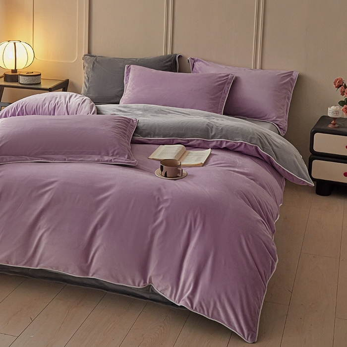 91家纺网 家纺一手货源 找家纺 澳梵家居 澳梵家居 2024新款A类宝宝绒嵌绳款四件套--【雅致系列】 芋泥紫+灰