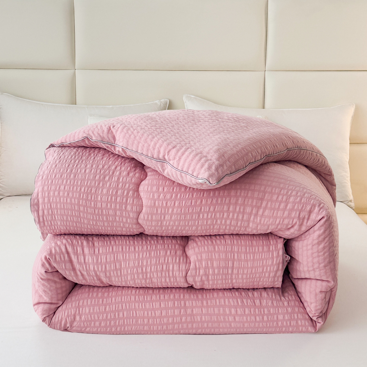 91家纺网 家纺一手货源 找家纺 81号家纺 2024新款轻奢纯色云织纱被子被芯冬被春秋被大豆被 轻奢-粉