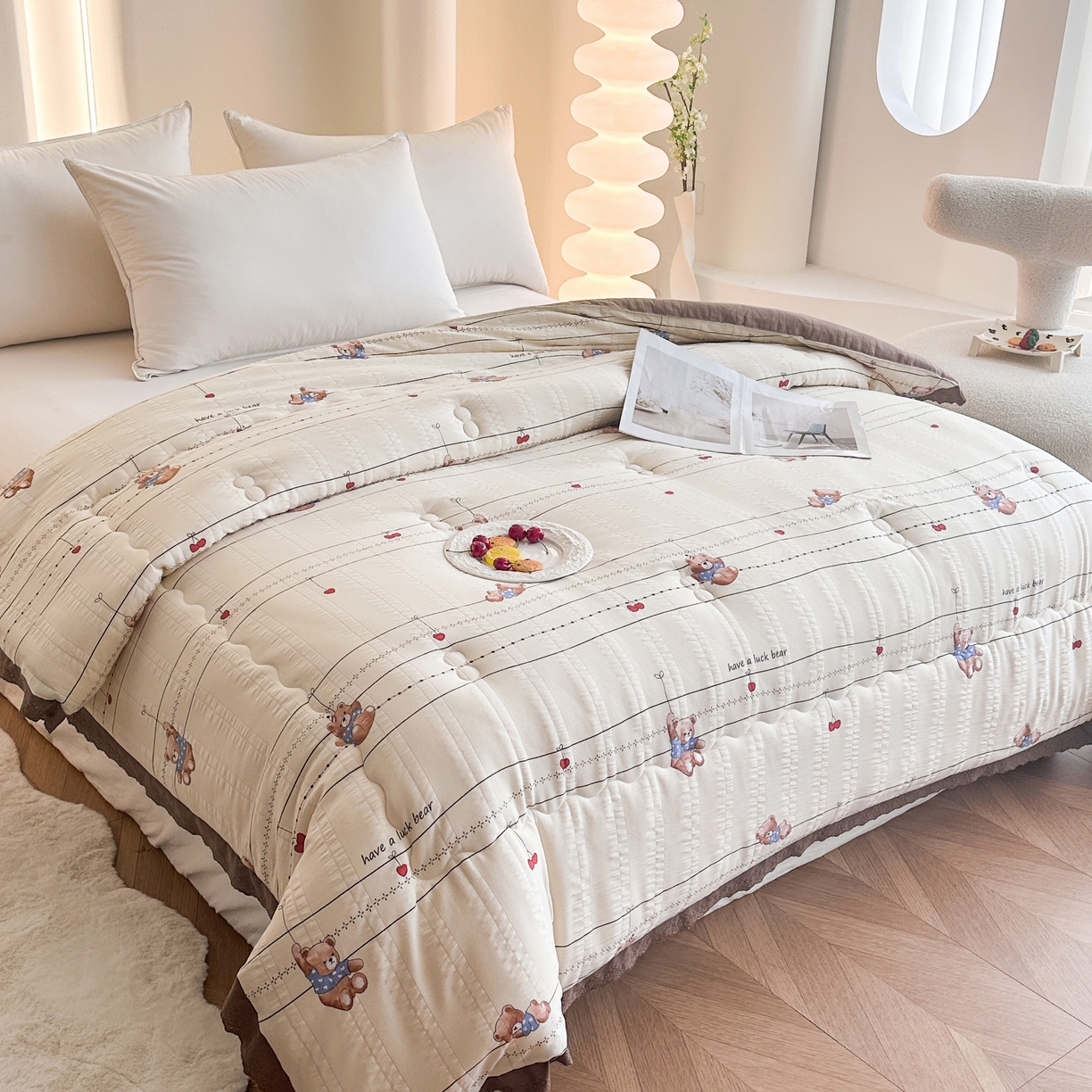 91家纺网 家纺一手货源 找家纺 81号家纺 2024新款云织纱被子被芯冬被春秋被大豆被 晚安熊