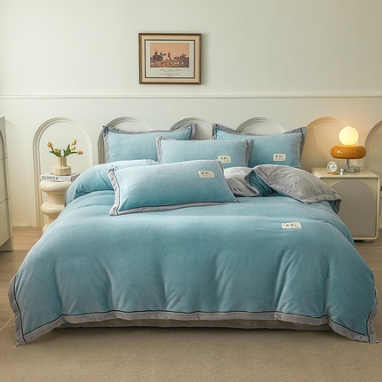 91家纺网 家纺一手货源 找家纺 （总）航途席业 2025新款加厚保暖机包边纯色双拼牛奶绒四件套