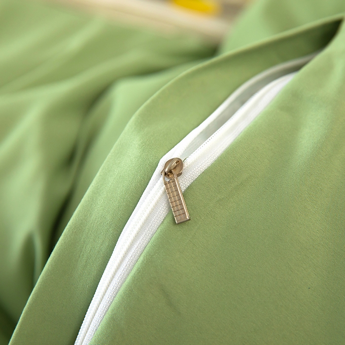 91家纺网 家纺一手货源 找家纺 梓依家纺 2024新款亲肤磨毛纯色拼色轻奢系列四件套 果绿