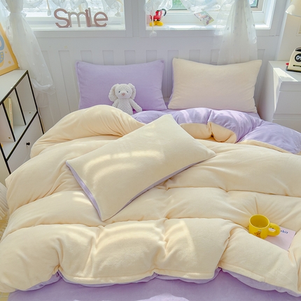 2024新款高克重亲肤牛奶绒四件套-场景一 奶盖黄黄紫