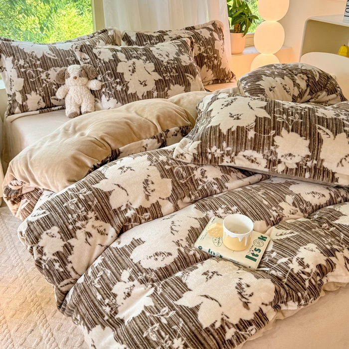 91家纺网 家纺一手货源 找家纺 富之航家纺 2024新款高克重小清新牛奶绒四件套 繁花似锦