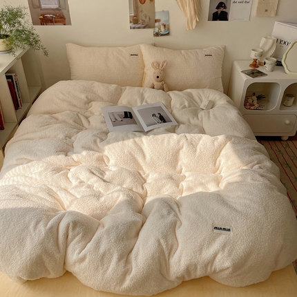 十里居 2024新款泰迪绒牛奶绒刺绣贴标四件套 泰迪绒-奶黄