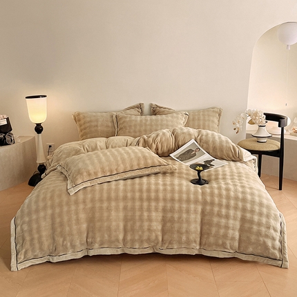 91家纺网 家纺一手货源 找家纺 欧邦 新款A类泡泡绒牛奶绒单被套夹棉床盖单品可组合 泡泡卡其