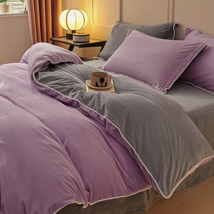 91家纺网 家纺一手货源 找家纺 澳梵家居 澳梵家居 2024新款A类宝宝绒嵌绳款四件套--【雅致系列】 芋泥紫+灰