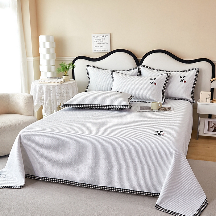 91家纺网 家纺一手货源 找家纺 （总）莎果家纺 2024新款全棉13372刺绣款高温砂洗床盖三件套