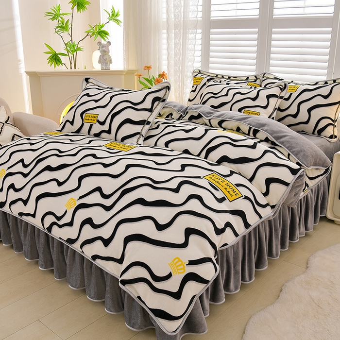 91家纺网 家纺一手货源 找家纺 红宝利 2024新款亲肤牛奶绒印花四件套 简约生活