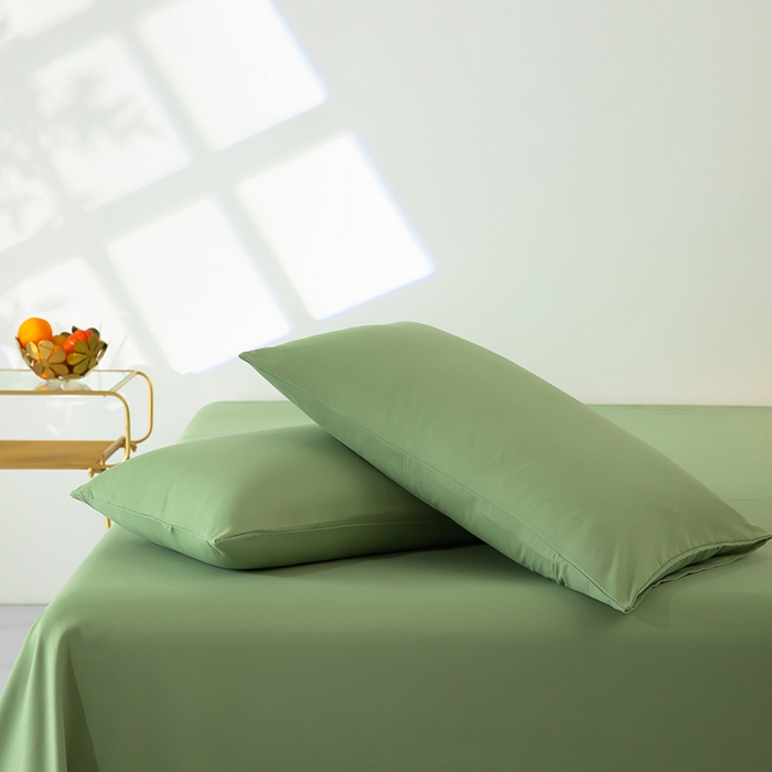 91家纺网 家纺一手货源 找家纺 梓依家纺 2024新款亲肤磨毛纯色拼色轻奢系列四件套 果绿