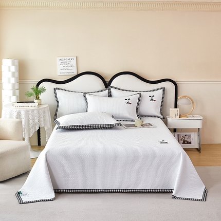 91家纺网 家纺一手货源 找家纺 （总）莎果家纺 2024新款全棉13372刺绣款高温砂洗床盖三件套