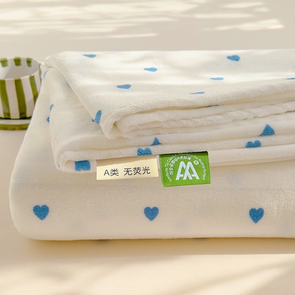 2024新款高克重牛奶绒单床笠系列 蓝爱心床笠
