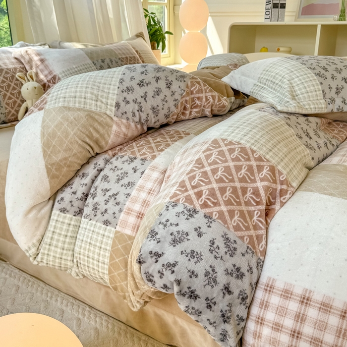 91家纺网 家纺一手货源 找家纺 富之航家纺 2024新款高克重小清新牛奶绒四件套 花漾