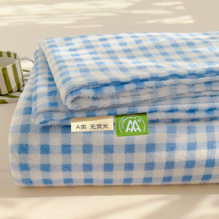 2024新款高克重牛奶绒单床笠系列 蓝小格床笠