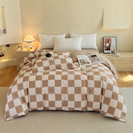 91家纺网 家纺一手货源 找家纺 2024新款AB版.生态磨毛印花系列单被套 千鸟格