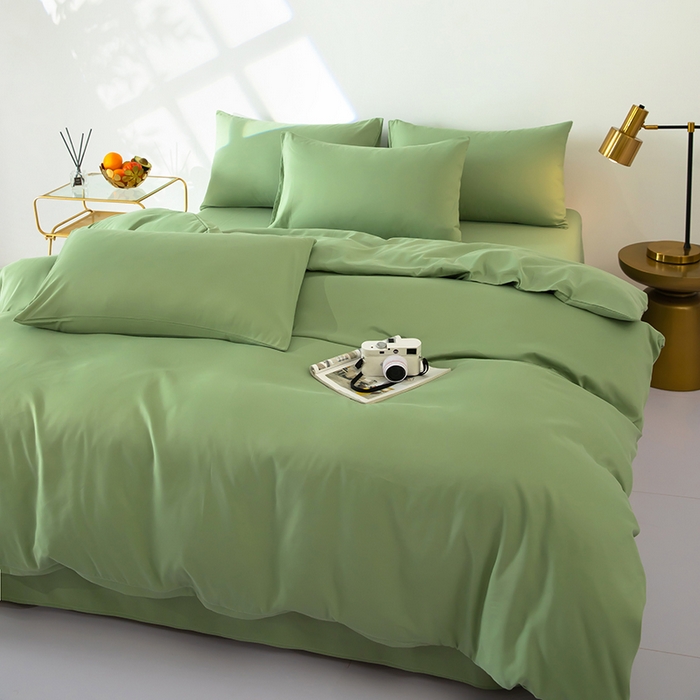 91家纺网 家纺一手货源 找家纺 梓依家纺 2024新款亲肤磨毛纯色拼色轻奢系列四件套 果绿