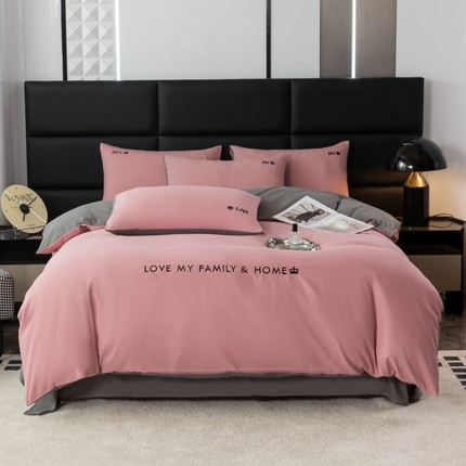 梓依家纺 2024新款AB版磨毛刺绣四件套 粉豆沙