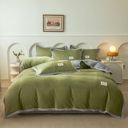 91家纺网 家纺一手货源 找家纺 （总）航途席业 2025新款加厚保暖机包边纯色双拼牛奶绒四件套