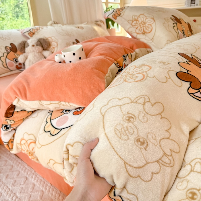 91家纺网 家纺一手货源 找家纺 富之航家纺 2024新款高克重小清新牛奶绒四件套 梦幻龙