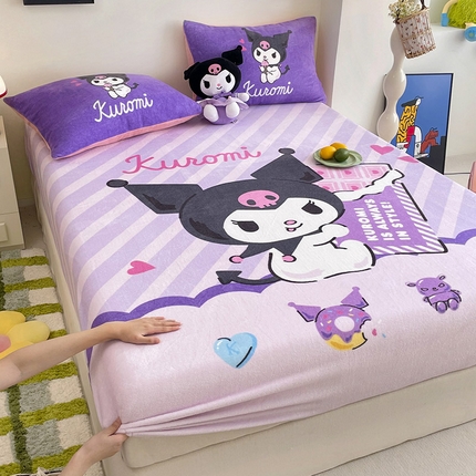 91家纺网 家纺一手货源 找家纺 （总）米帛家纺 2024新款A类三丽鸥卡通床笠单件床罩冬季加厚牛奶绒床垫保护罩全包床单套