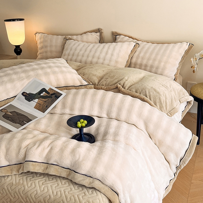 91家纺网 家纺一手货源 找家纺 欧邦 新款A类泡泡绒牛奶绒单被套夹棉床盖单品可组合 泡泡米白